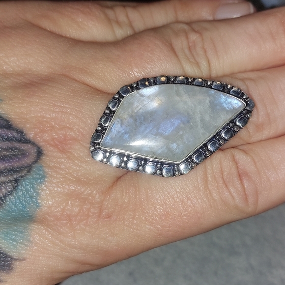 Rainbow Moonstone Statement Ring Size 9 - Picture 4 of 9
